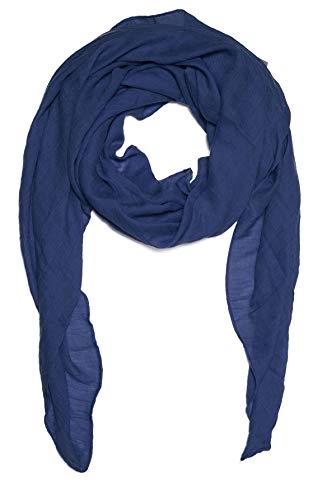 Kandharis leichter Sommerschal weiche Schal Halstuch Tuch für Damen XXL Einfarbig Pastelltöne Baumwolle Viskose WS-72 8- Dunkelblau von Kandharis