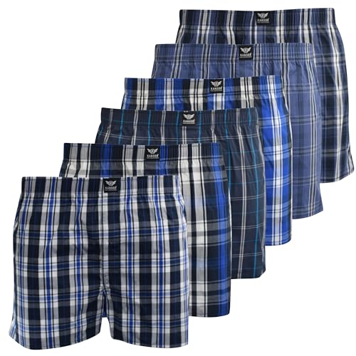 Kandor Herren Boxershorts aus gewebter Baumwolle - 6er Pack lose Boxershorts für Herren, Klassische Karo-Boxershorts für Herren, Bequeme Boxerbox Mehrpack, atmungsaktive Slip, DAXHE, M von Kandor