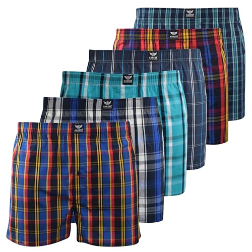 Kandor Woven Cotton Herren Boxer - Multi Pack 6er Pack Loose Fit Boxershorts für Männer Klassische Plaid Herren Unterhosen Bequeme Unterwäsche Trunks Multipack Atmungsaktiv Unterhosen, Hexster, M von Kandor