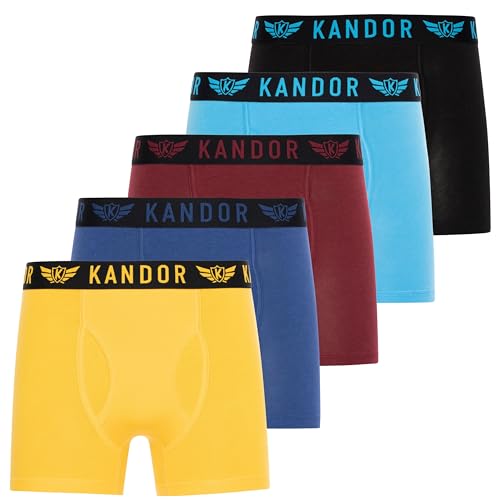 Kandor Bambus Boxershorts Herren – 5er Pack, Weich, Atmungsaktiv Unterwäsche für Männer, Herren- Unterhosen aus Bambus Viscose und Baumwolle, Einfarbig & Schwarz Boxer Set, Gelbes Set, L von Kandor