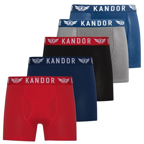 Kandor Bambus Boxershorts Herren – 5er Pack, Weich, Atmungsaktiv Unterwäsche für Männer, Herren- Unterhosen aus Bambus Viscose und Baumwolle, Einfarbig & Schwarz Boxer Set, Mixpack blau-rot, L von Kandor