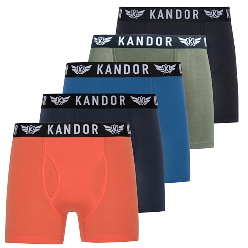 Kandor Bambus Boxershorts Herren – 5er Pack, Weich, Atmungsaktiv Unterwäsche für Männer, Herren- Unterhosen aus Bambus Viscose und Baumwolle, Einfarbig & Schwarz Boxer Set, Set in Orange, M von Kandor