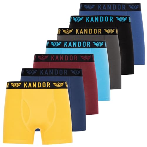 Kandor Bambus Boxershorts Herren – 7er Pack, Weich, Atmungsaktiv Unterwäsche für Männer, Herren- Unterhosen aus Bambus Viscose und Baumwolle, Einfarbig & Schwarz Boxer Briefs Set, Gelbes-Set, L von Kandor