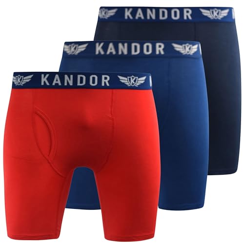Kandor Bambus-Boxershorts für Herren mit langem Bein – 3er-Pack, weich, scheuerfest, feuchtigkeitsableitende Boxershorts für Männer mit Frontöffnung – Eingriff, Herrenunterwäsche-Trunks im Multipack von Kandor