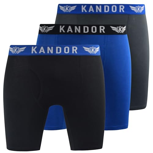 Kandor Bambus-Boxershorts für Herren mit langem Bein – 3er-Pack, weich, scheuerfest, feuchtigkeitsableitende Boxershorts für Männer mit Frontöffnung – Eingriff, Herrenunterwäsche-Trunks im Multipack von Kandor