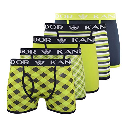 Kandor Baumwoll Boxershorts Herren – 5er, 6er Pack, Bunte, Schwarze & Farbige Unterhosen für Männer Set, Dehnbare Herren-Unterwäsche aus weiche Baumwolle, Slipboxer mit Gummibund, Zarte Triebe, XXL von Kandor