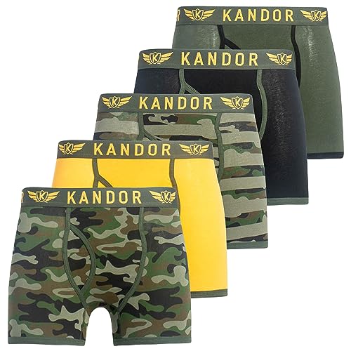 Kandor Baumwoll Boxershorts Herren – 5er Pack, Bunte, Schwarze & Farbige Unterhosen für Männer Set, Dehnbare Herren-Unterwäsche aus weiche Baumwolle, Slipboxer mit Gummibund (L,Camobee Pack A) von Kandor