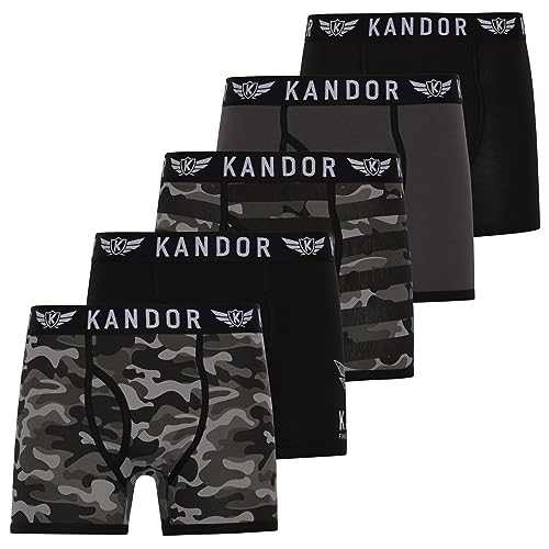 Kandor Baumwoll Boxershorts Herren – 5er Pack, Bunte, Schwarze & Farbige Unterhosen für Männer Set, Dehnbare Herren-Unterwäsche aus weiche Baumwolle, Slipboxer mit Gummibund (L,Camobee Pack B) von Kandor