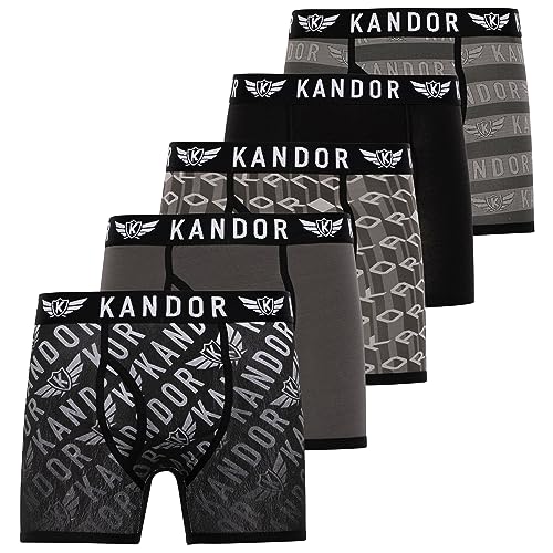 Kandor Baumwoll Boxershorts Herren – 5er Pack, Bunte, Schwarze & Farbige Unterhosen für Männer Set, Dehnbare Herren-Unterwäsche aus weiche Baumwolle, Slipboxer mit Gummibund (L,Lingo Pack A) von Kandor