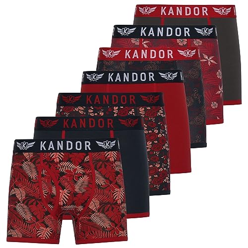 Kandor Baumwoll Boxershorts Herren – 7er Pack, Bunte, Schwarze & Farbige Unterhosen für Männer Set, Dehnbare Herren-Unterwäsche aus weiche Baumwolle, Slipboxer mit Gummibund (L,FLORID Pack A) von Kandor