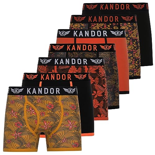 Kandor Baumwoll Boxershorts Herren – 7er Pack, Bunte, Schwarze & Farbige Unterhosen für Männer Set, Dehnbare Herren-Unterwäsche aus weiche Baumwolle, Slipboxer mit Gummibund (L,FLORID Pack B) von Kandor