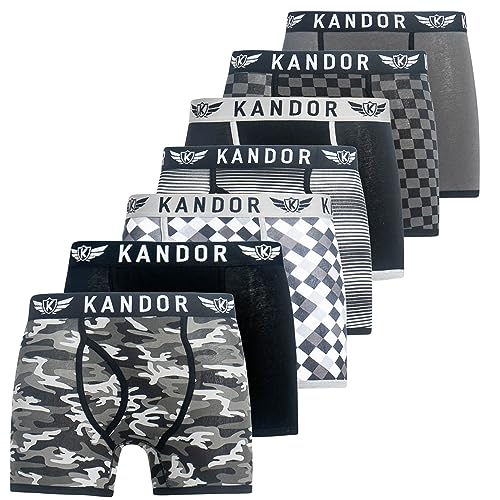 Kandor Baumwoll Boxershorts Herren – 7er Pack, Bunte, Schwarze & Farbige Unterhosen für Männer Set, Dehnbare Herren-Unterwäsche aus weiche Baumwolle, Slipboxer mit Gummibund (L,JECKERS Pack C) von Kandor