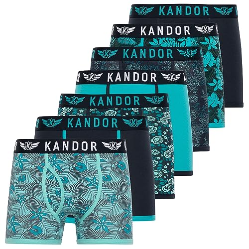 Kandor Baumwoll Boxershorts Herren – 7er Pack, Bunte, Schwarze & Farbige Unterhosen für Männer Set, Dehnbare Herren-Unterwäsche aus weiche Baumwolle, Slipboxer mit Gummibund (M,FLORID Pack C) von Kandor