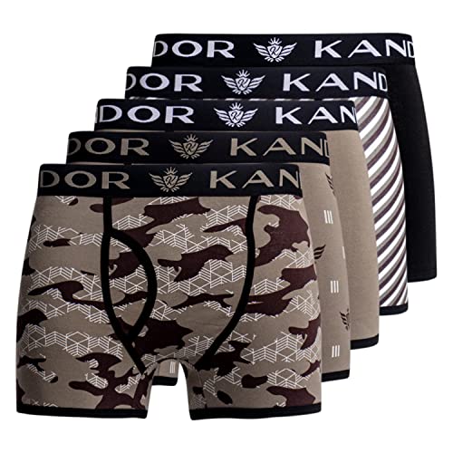 Kandor Baumwoll Boxershorts Herren – 5er, 6er Pack, Bunte, Schwarze & Farbige Unterhosen für Männer Set, Dehnbare Herren-Unterwäsche aus weiche Baumwolle, Slipboxer mit Gummibund, Ol/Kh Camo, XXL von Kandor