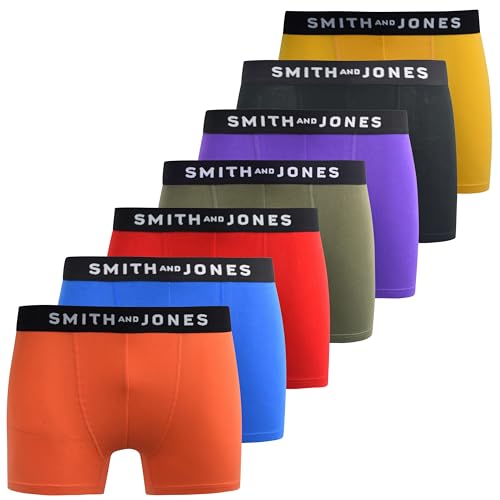 Kandor SMITH & JONES Herren Boxershorts - Multipack 7er Pack Stretch Baumwolle Herren Boxershorts Bequeme Unterhosen für Männer Bunte und Schwarze Unterwäsche Trunks Multipack Mann Slips, Tevin, L von Kandor