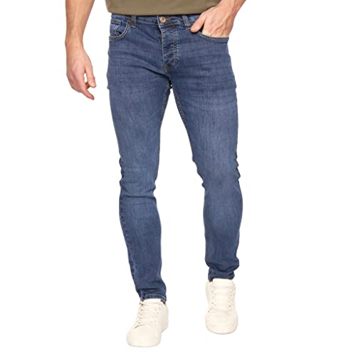 Smith & Jones Slim Fit Jeans Herren – Schmale Stretchjeans für Männer, Stretch Denim Hose aus 98% Baumwolle, Herrenjeans in schmaler Passform(BASKON-Mid Wash-W32/L32) von Kandor