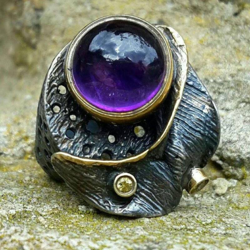Handgemachte Oxidierte Silber Amethyst Ring 24K Vergoldet Handgemachte Oxidierte Silber Amethyst Ring 24K Vergoldet von KanevskyJewelry