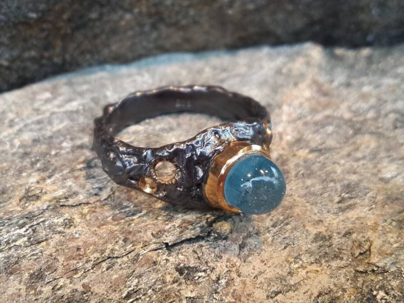 Handgemachter Aquamarin Ring/Brutalist Schmuck Kette Handgemachter Aquamarin Ring/Brutalist Schmuck Kette von KanevskyJewelry