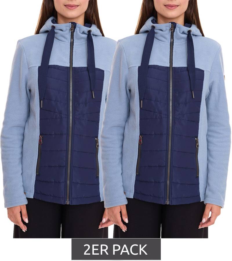 2er Pack KangaROOS Damen Fleece-Jacke Steppjacke mit Kapuze im Sparpack Übergangs-Jacke 19061321 Blau von KangaROOS