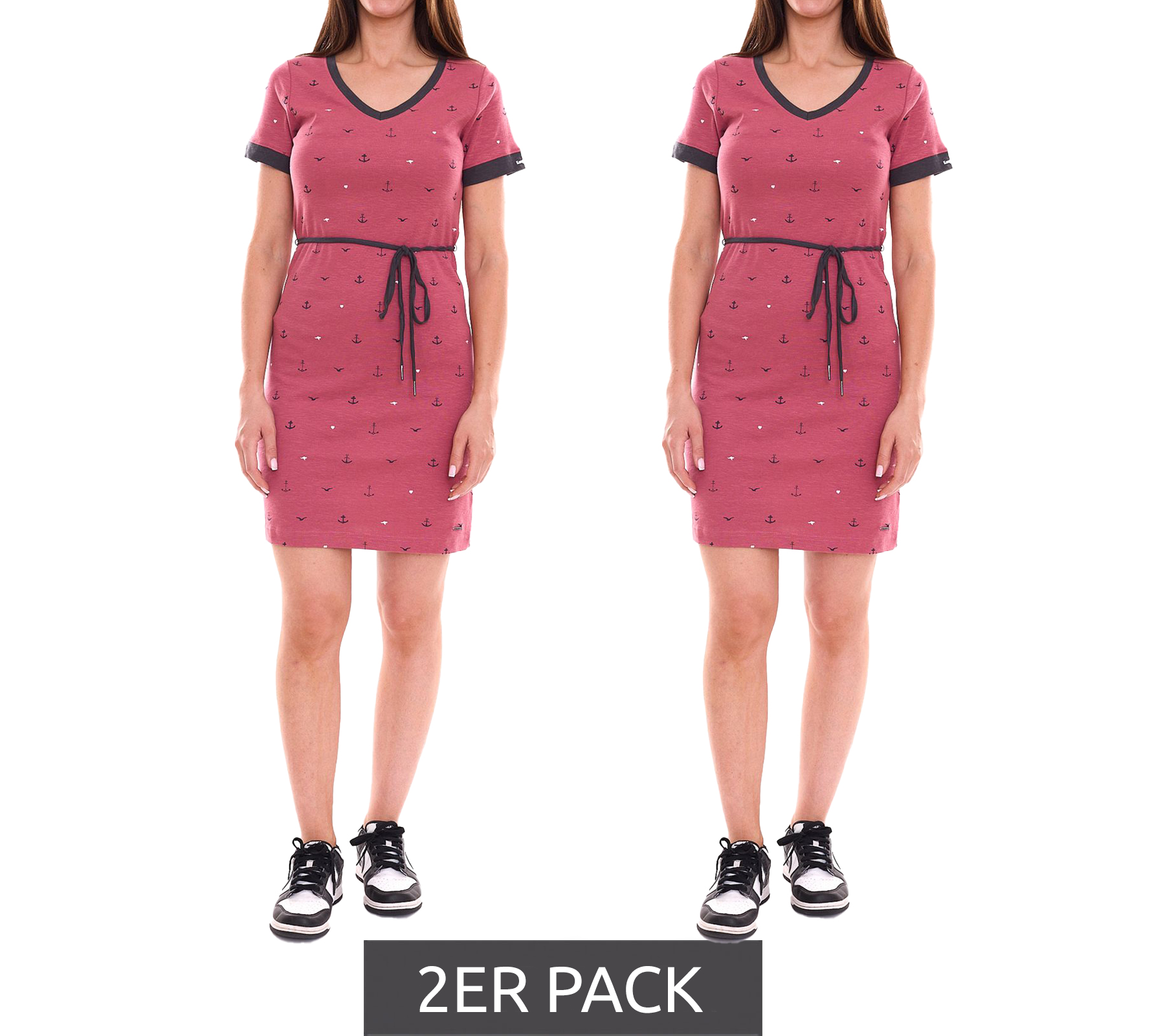 2er Sparpack KangaROOS Damen Mini-Kleid mit Stoff-Gürtel und Allover-Print 82812948 Dunkelrosa von KangaROOS
