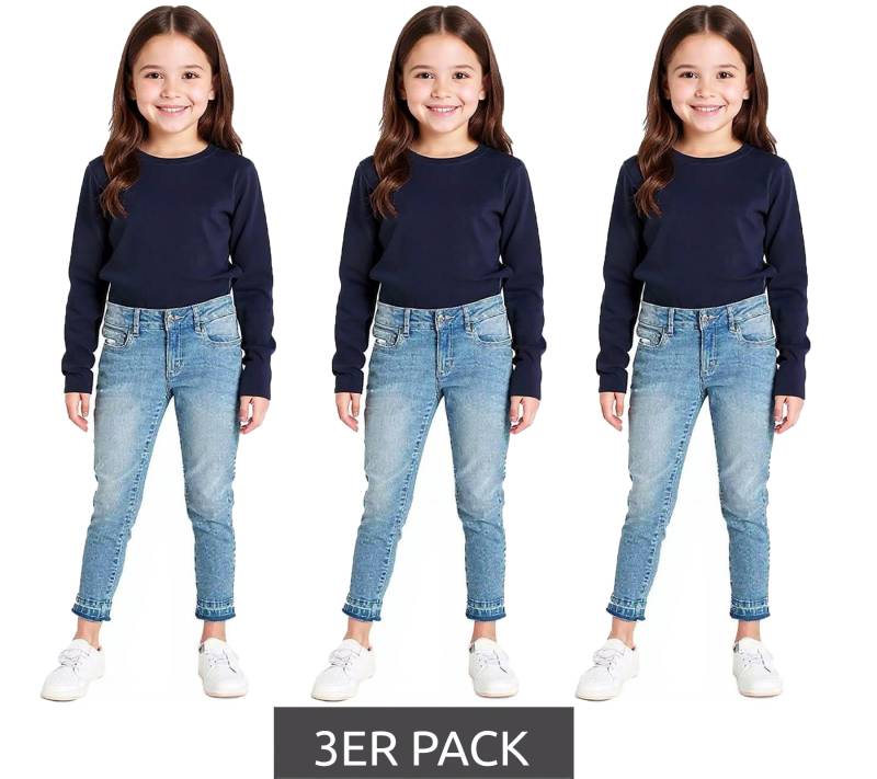 3er Sparpack KangaROOS Kinder Jeans-Hose für Mädchen mit verkürztem geradem Bein Baumwoll-Hose Freizeit-Jeans 43634735 Blau von KangaROOS