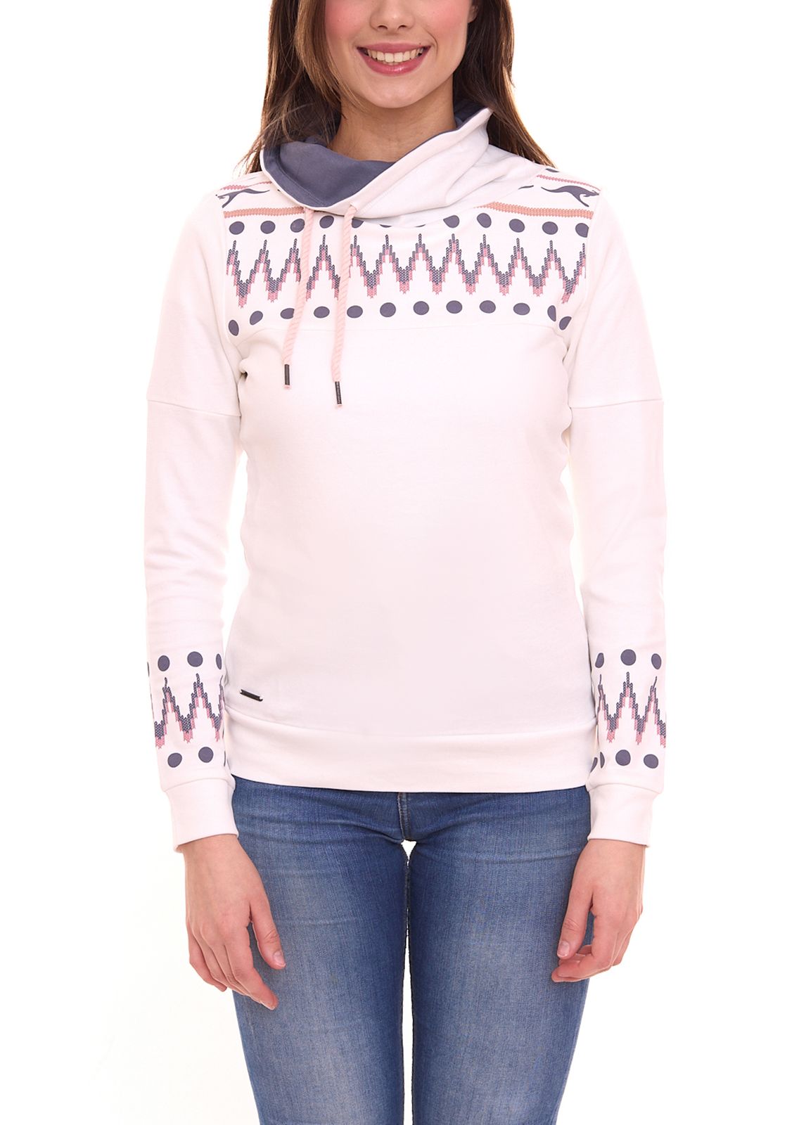 KangaROOS Damen Baumwoll-Shirt Rollkragen-Pullover mit Kordelzug 31053464 Weiß von KangaROOS