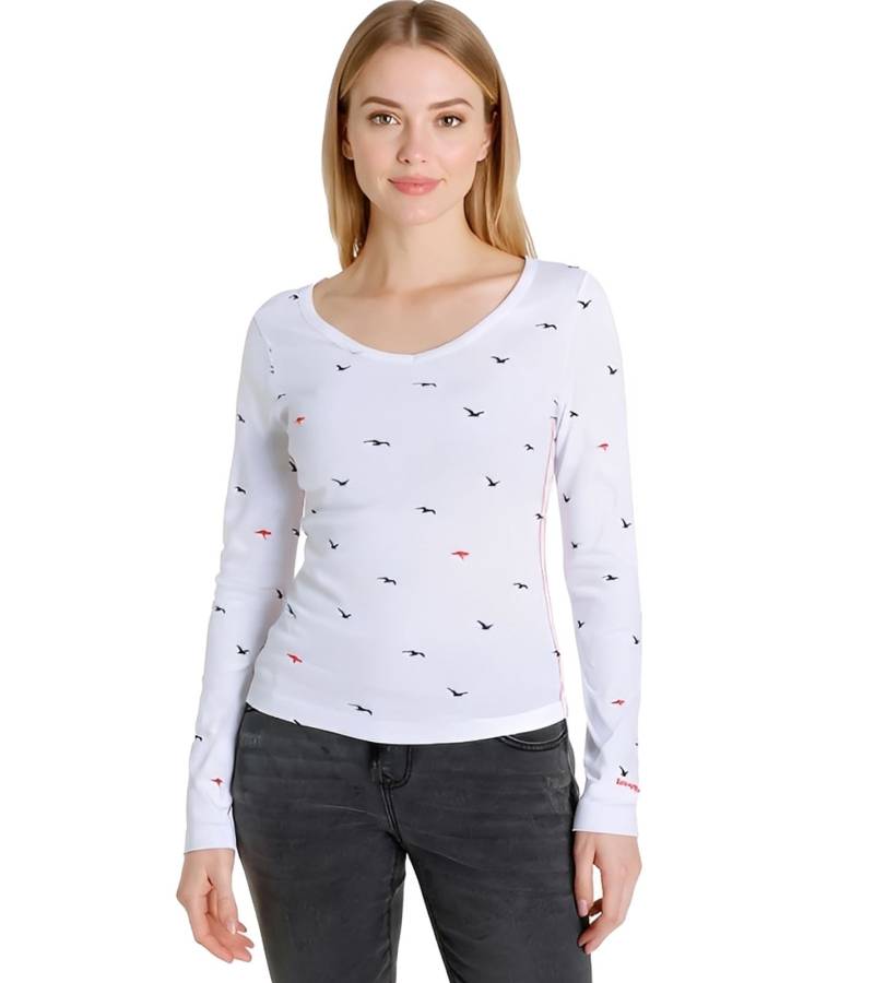 KangaROOS Damen Baumwoll-Sweatshirt stylisches Langarm-Shirt Rundhals-Pullover 86609137 Weiß von KangaROOS