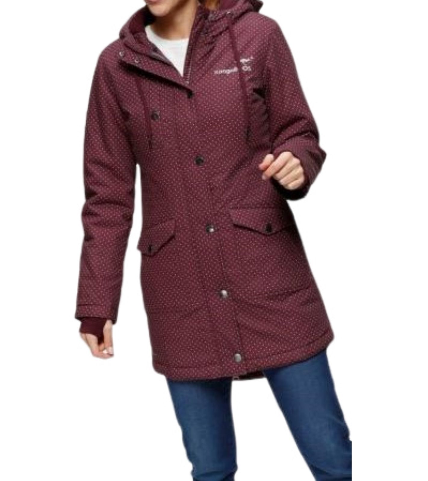 KangaROOS Damen Funktions-Parka wasserdichte Winter-Jacke mit Allover Pünktchen-Print 56071455 Violett von KangaROOS