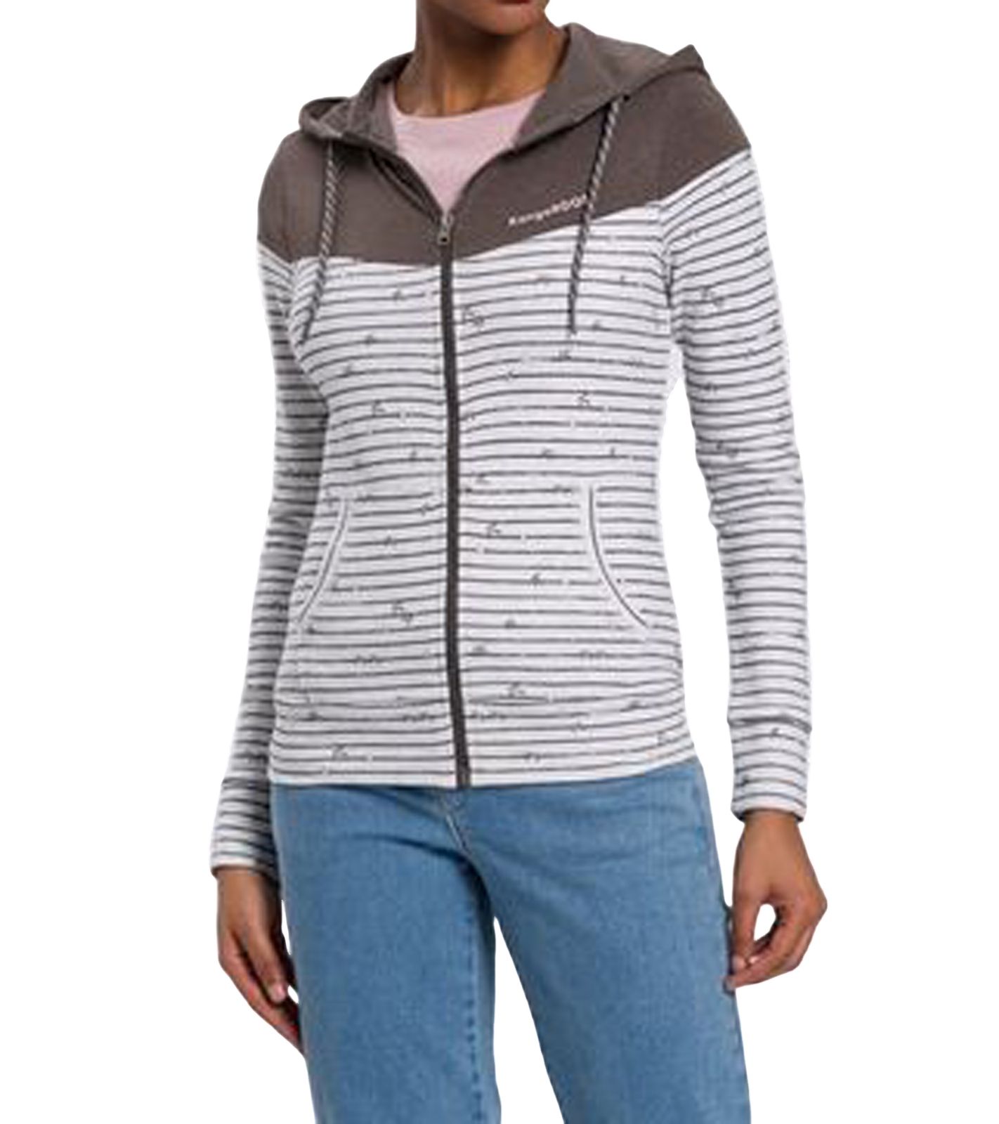 KangaROOS Damen Kapuzen-Sweatjacke mit Kängurutasche Pullover in melierter Optik 62912800 Grau von KangaROOS