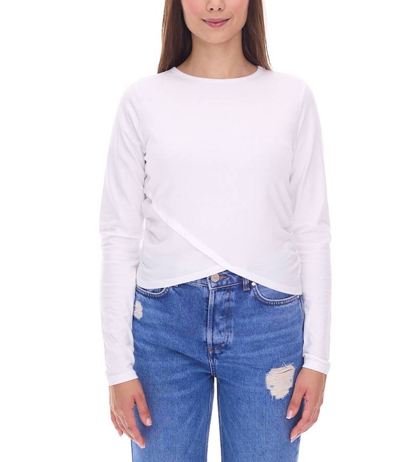 KangaROOS Damen Langarm-Shirt Cropped geschnitten Rundhals-Longsleeve in Wickeloptik Sweatshirt 90315813 Weiß von KangaROOS