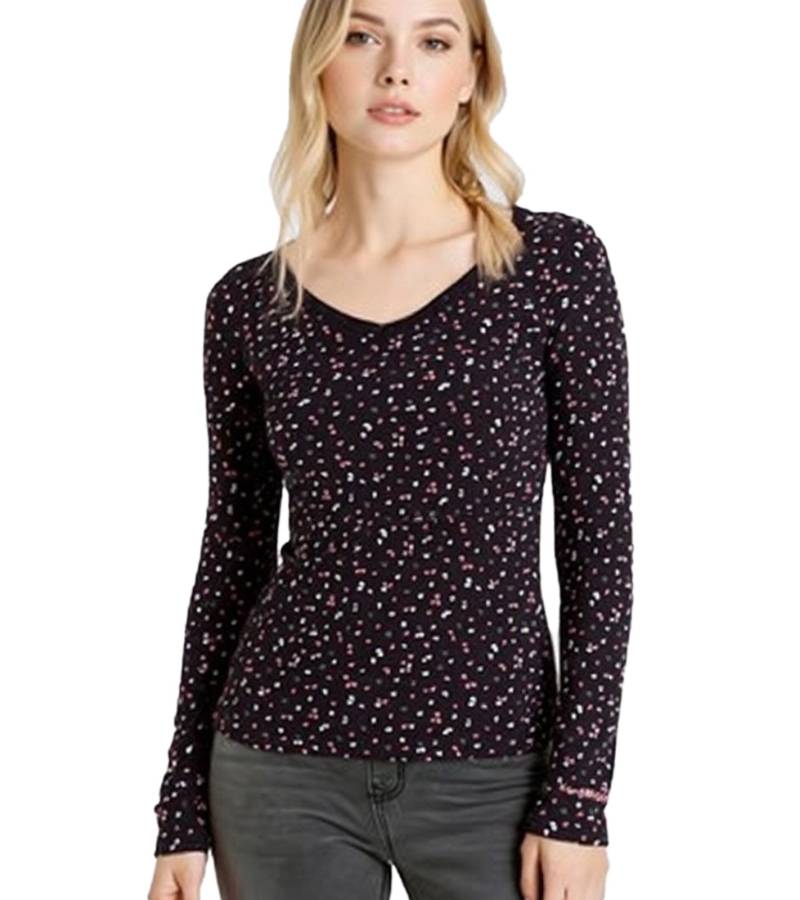 KangaROOS Damen Longsleeve langärmliges Baumwoll-Shirt mit Konfetti-Muster 39996969 Schwarz von KangaROOS