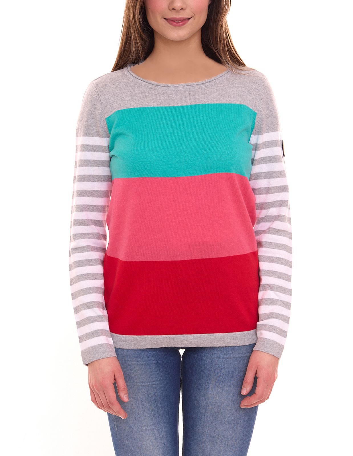 KangaROOS Damen Pullover Color-Blocking Baumwoll-Shirt 59680160 Grau/Türkis/Rosa von KangaROOS