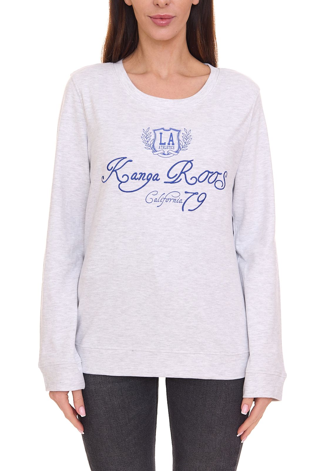 KangaROOS Damen Pullover modisches Sweat-Shirt mit Logo-Print auf der Front 47524269 Hellgrau von KangaROOS