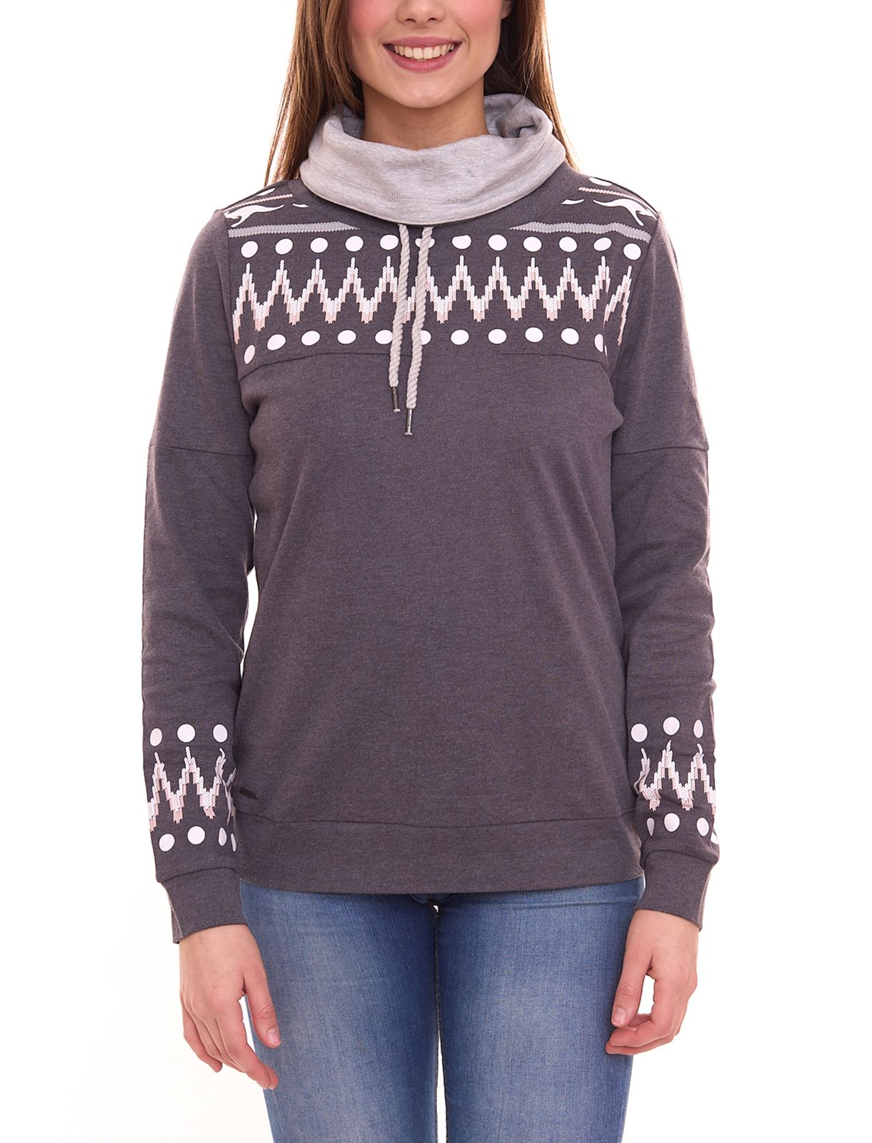 KangaROOS Damen Rollkragen-Pullover mit Kordelzug Baumwoll-Shirt 90380311 Grau von KangaROOS