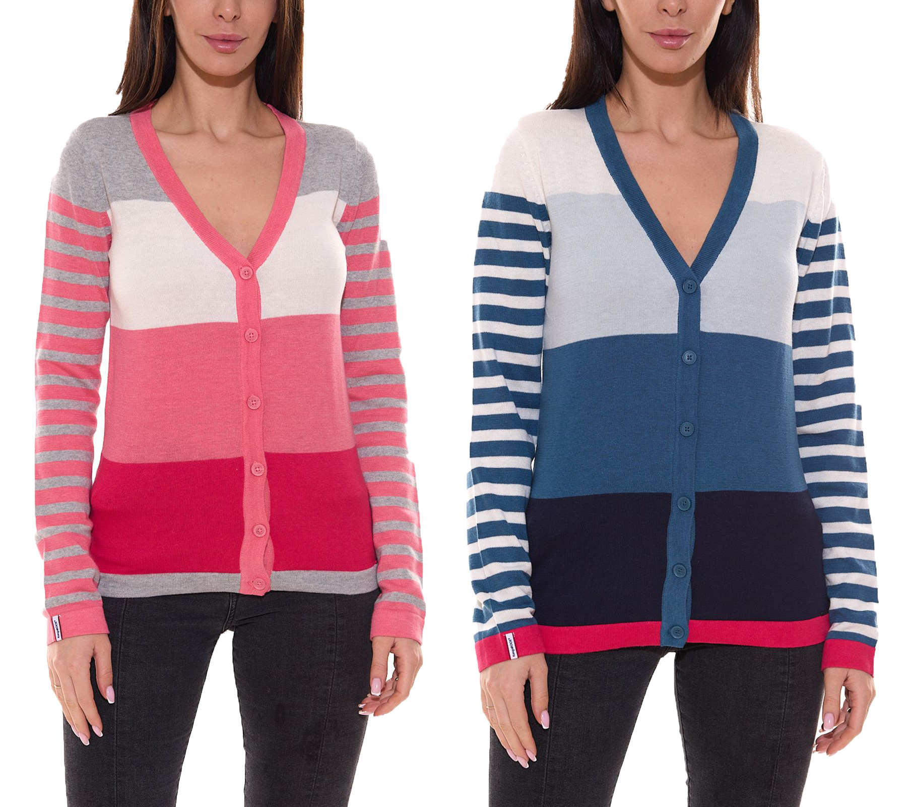 KangaROOS Damen Strickjacke Feinstrick-Jacke im Colour-Block Design Rosa/Grau oder Blau/Pink von KangaROOS