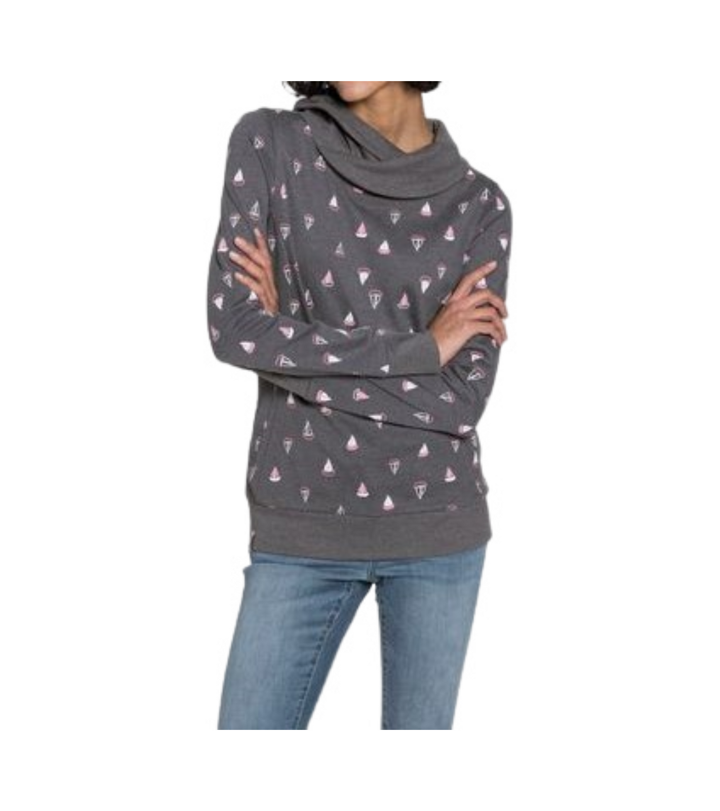 KangaROOS Damen Sweat-Shirt mit Schalkragen bequemer Pullover mit Allover-Druck 67561919 Grau von KangaROOS