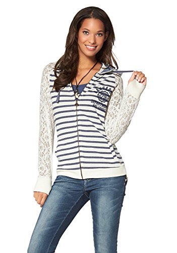 KangaROOS Damen Sweatjacke mit Kapuze Spitze Hooded Jacket (32/34, weiß-blau) von KangaROOS