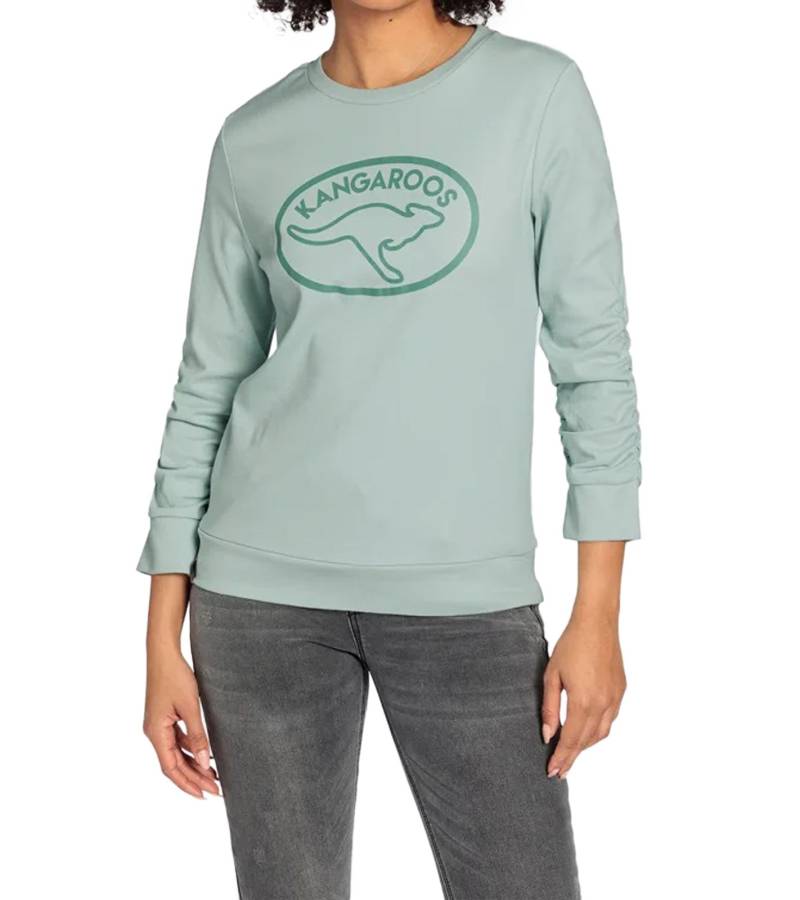 KangaROOS Damen Sweatshirt mit gerafften Ärmeln Baumwoll-Pullover 41267352 Mint-Grün von KangaROOS