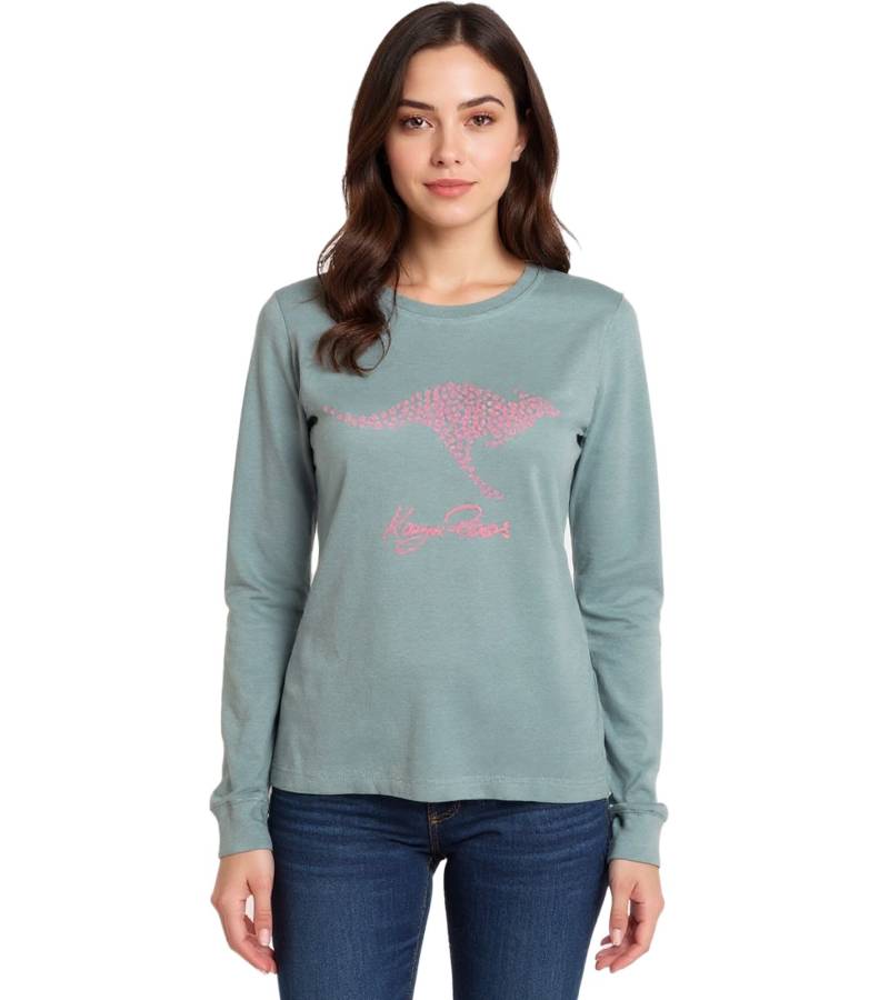 KangaROOS Damen Sweatshirt mit großem Frontlogo Baumwoll-Pullover 23806817 Grau-Blau von KangaROOS