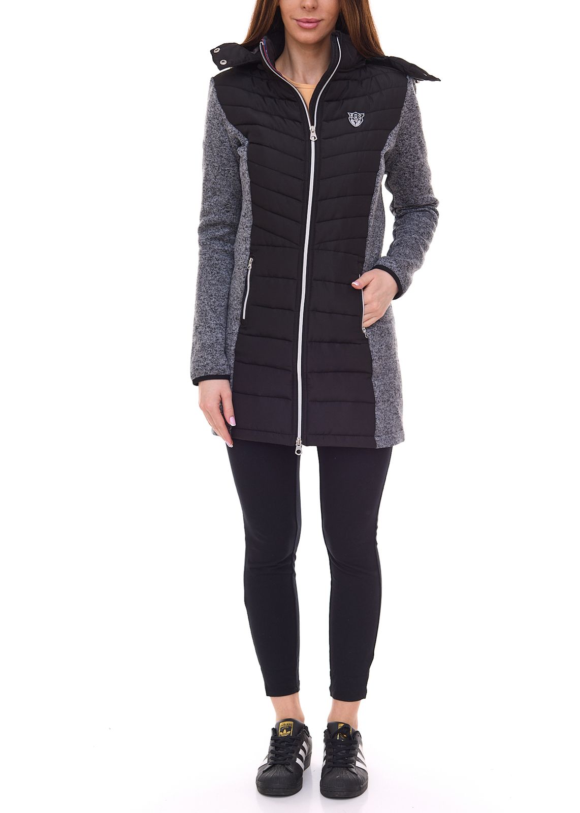 KangaROOS Damen modische Outdoor-Jacke stylische Übergangs-Jacke mit abnehmbarer Kapuze 99391353 Schwarz/Grau von KangaROOS