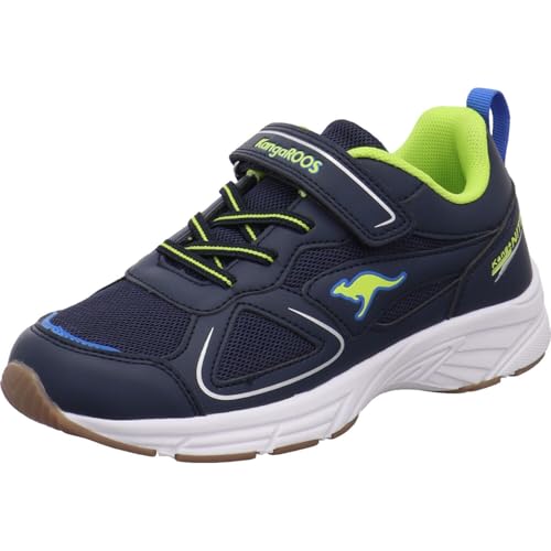 KangaROOS Hallensportschuh K-NI ROUG EV für Jungen in Blau mit Non Marking Laufsohle. Blau/Grün Gr. 35 von KangaROOS