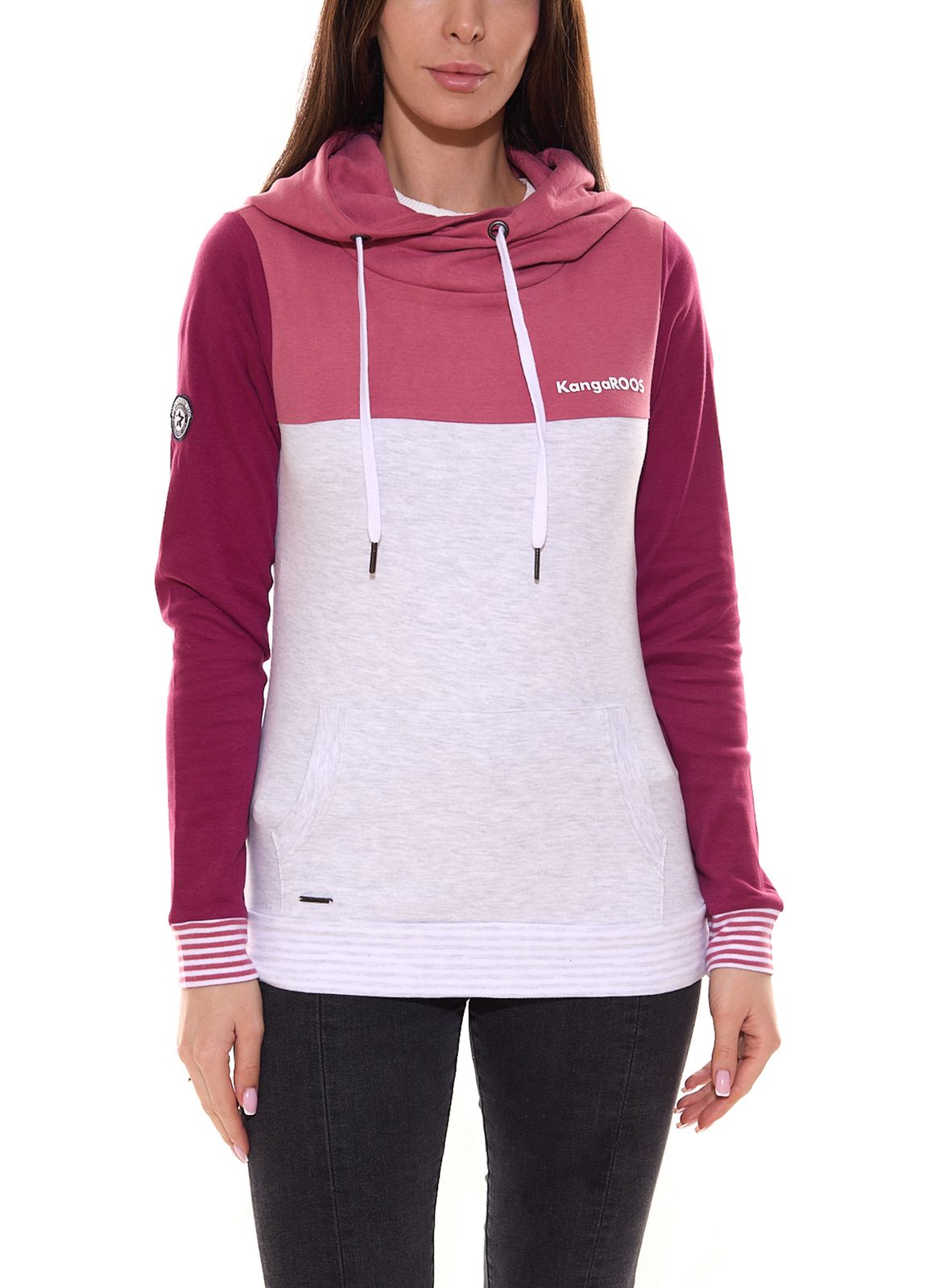 KangaROOS Hoodie lässiger Damen Kapuzen-Pullover im Color-Block-Style 20362860 Grau/Pink von KangaROOS