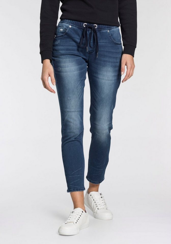KangaROOS Jogg Pants 7/8 JOGG-DENIM weites Bein, mit Used-Waschung, hohe Leibhöhe, 7/8-Länge von KangaROOS