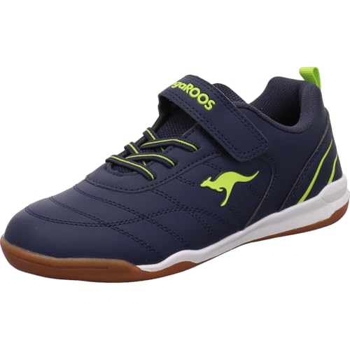 KangaROOS K-Ridyard EV Kinder Hallenschuh Sportschuh aus Kunstleder in Blau Grün. dk Navy blau/Lime grün Gr. 39 von KangaROOS