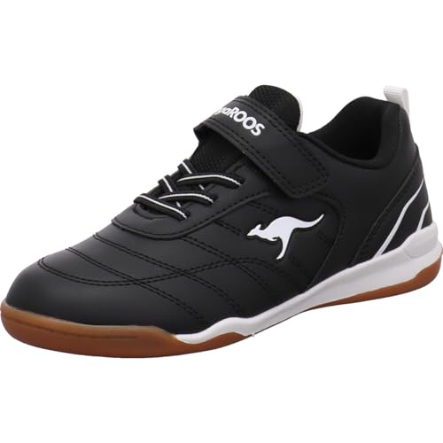KangaROOS K-Ridyard EV Kinder Hallenschuh Sportschuh aus Kunstleder in Schwarz Weiß. Jet Black/White Gr. 36 von KangaROOS