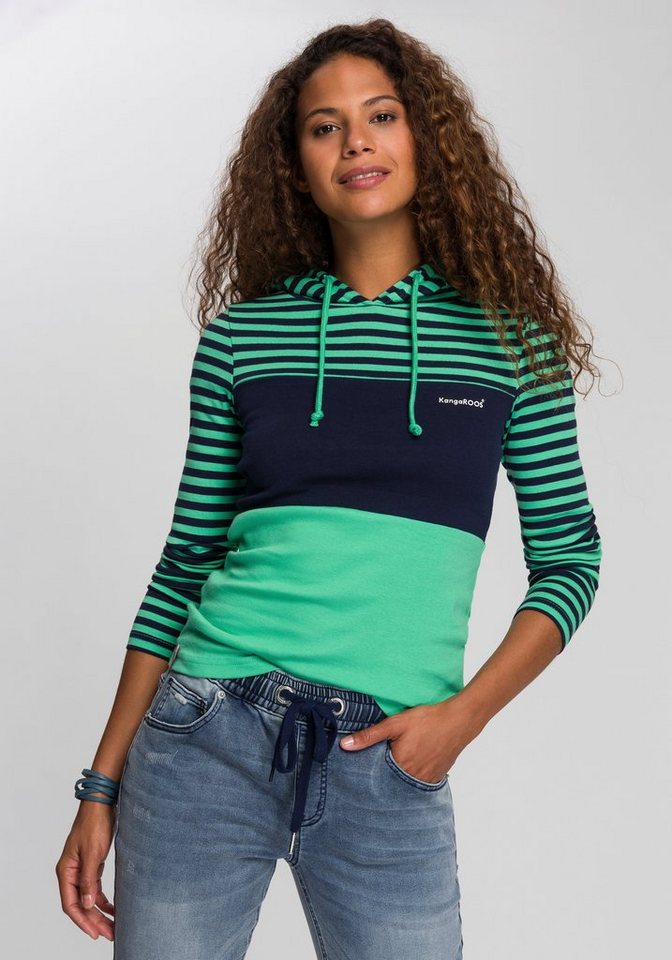 KangaROOS Kapuzenshirt Langarm, sehr figurbetont, mit Colourblocking-Optik von KangaROOS