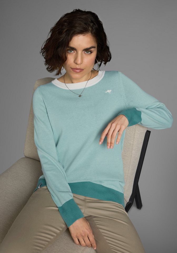 KangaROOS Rundhalspullover mit Knopfleiste hinten und Konstrast-Bündchen von KangaROOS