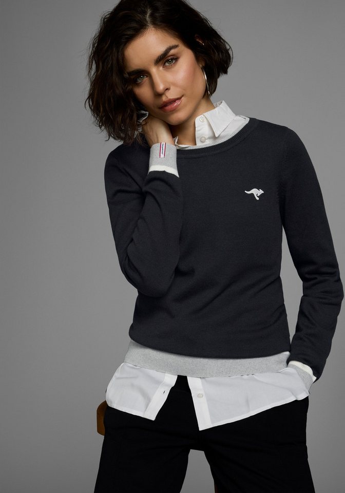 KangaROOS Rundhalspullover mit kontrastfarbenem Saum von KangaROOS