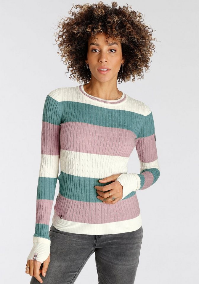 KangaROOS Rundhalspullover mit modischen Blockstreifen & trendigem Strickmuster von KangaROOS
