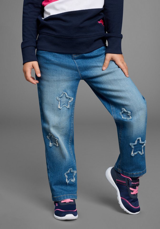 KangaROOS Stretch-Jeans Stretchjeans mit Applikation Jeans mit süßen Sternen-Aufnähern von KangaROOS